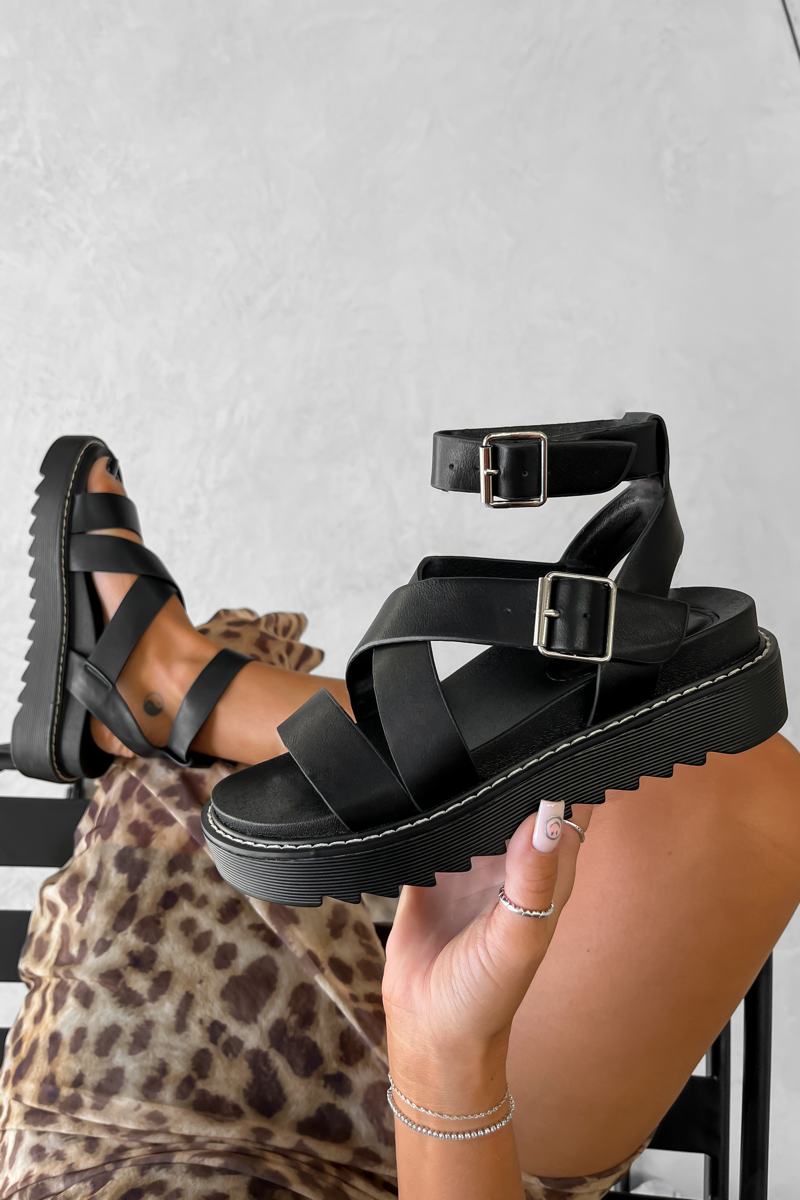 DELTA Chunky Buckle Gladiator Sandals - Black