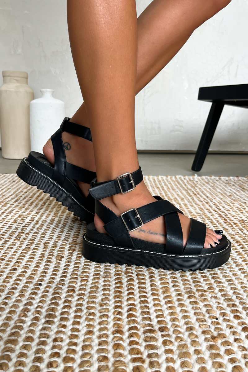 DELTA Chunky Buckle Gladiator Sandals - Black