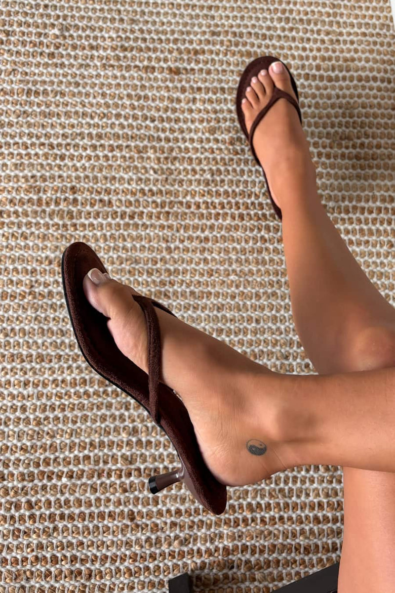 DEMI Faux Suede Kitten Heels - Brown - 2