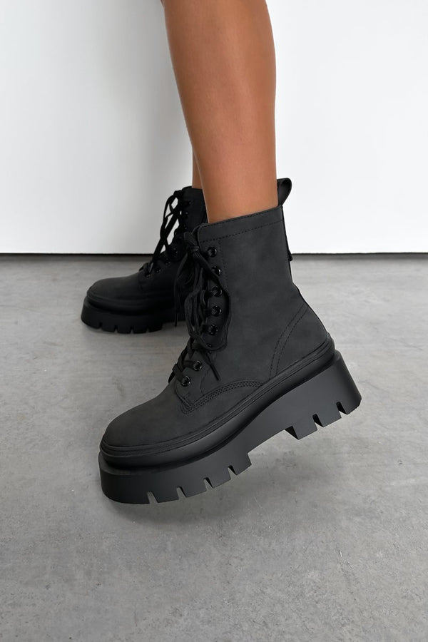 DENTON Chunky Platform Military Boots - Black Suede - 2