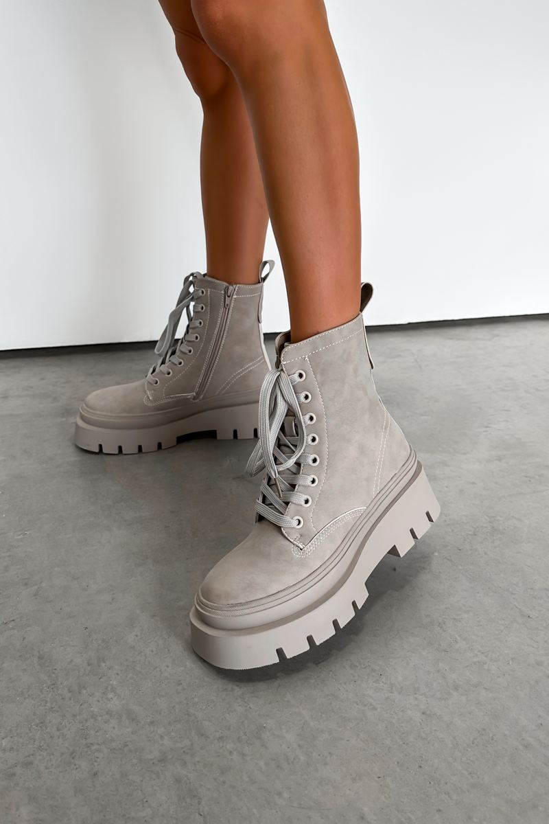 DENTON Chunky Platform Military Boots - Grey Suede - 2