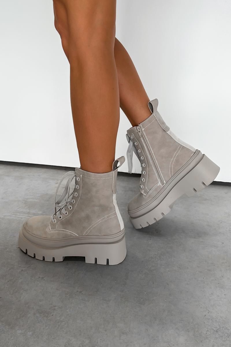 DENTON Chunky Platform Military Boots - Grey Suede - 1