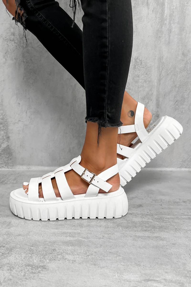 DESTRUCT Chunky Gladiator Buckle Sandals - White PU - 2