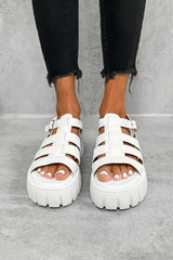 DESTRUCT Chunky Gladiator Buckle Sandals - White PU - 4