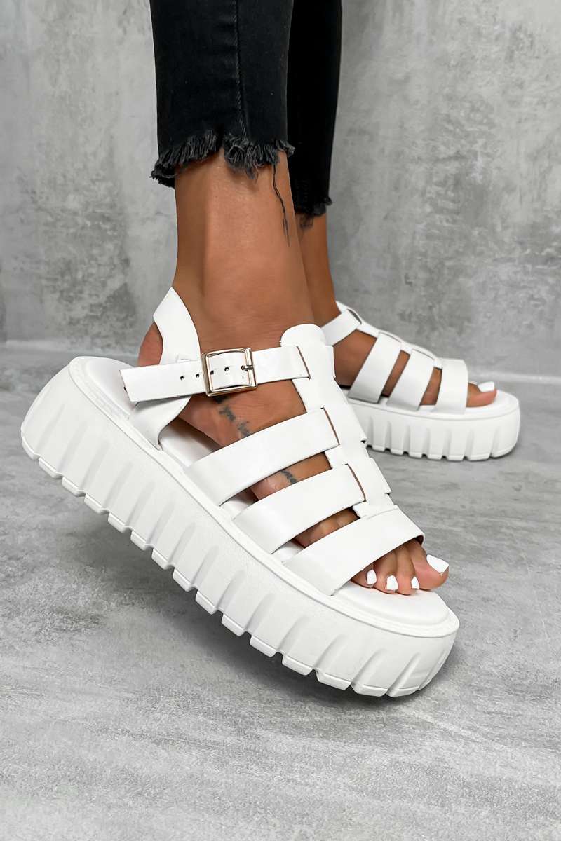 DESTRUCT Chunky Gladiator Buckle Sandals - White PU