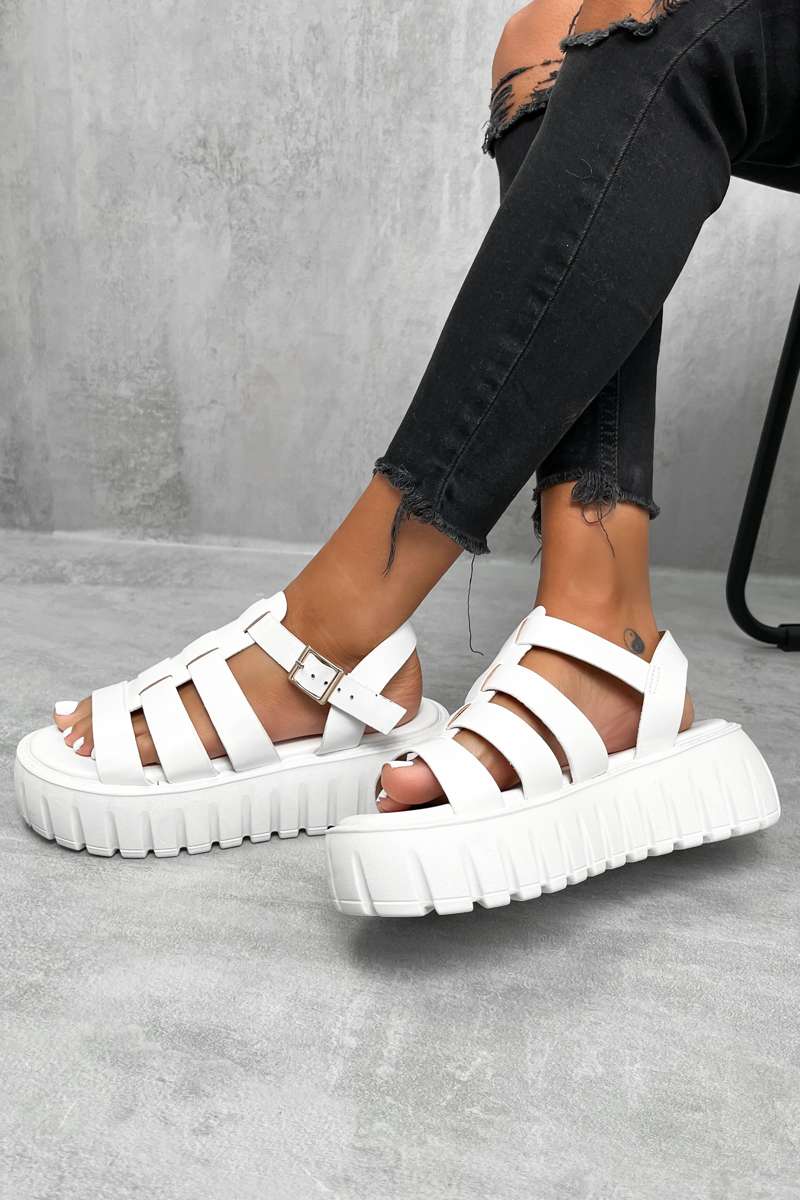 DESTRUCT Chunky Gladiator Buckle Sandals - White PU - 3