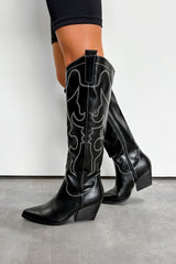 DETROIT Mid Calf Cowboy Western Boots - Black - 3