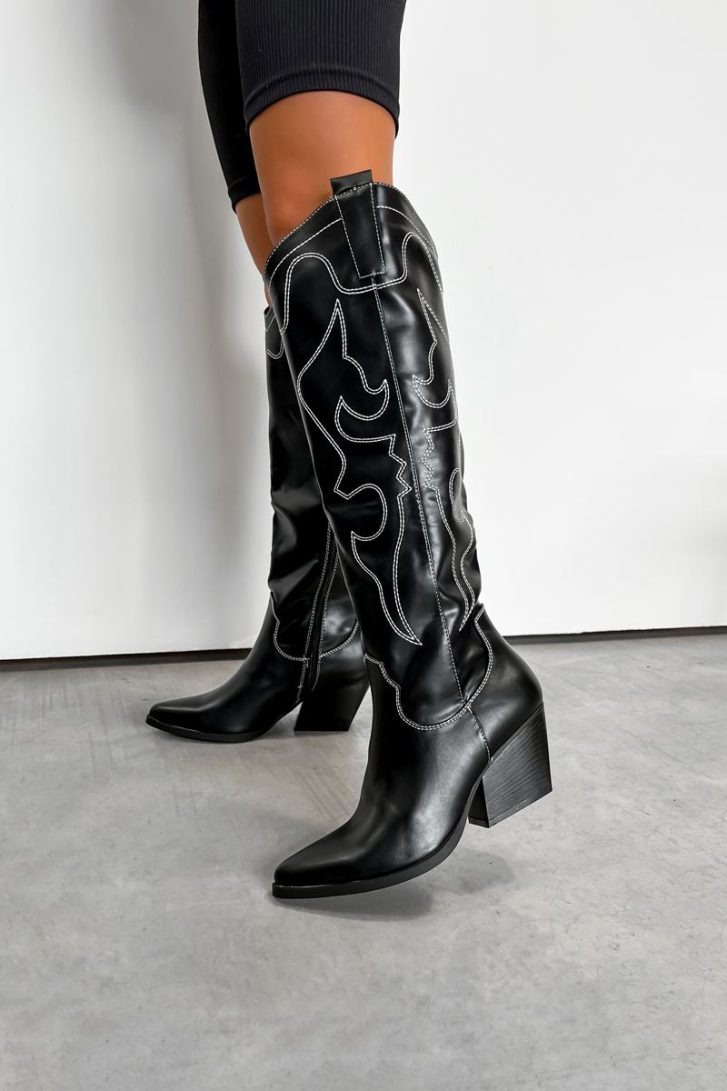 DETROIT Mid Calf Cowboy Western Boots - Black - 1