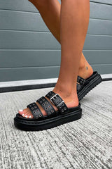 DEVIATE Platform Eyelet Slider Sandals - Black - 4