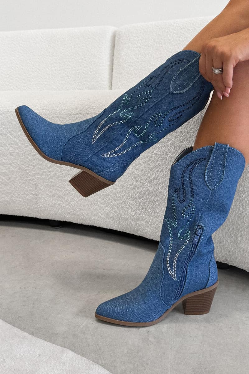 DOLLY Cowboy Western Boots - Blue Denim - 1