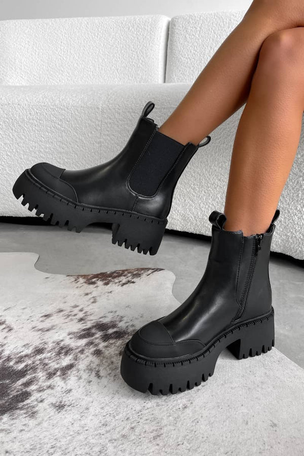 DOMINATE Chunky Chelsea Ankle Boots - Black PU - 1