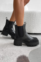 DOMINATE Chunky Chelsea Ankle Boots - Black PU - 4