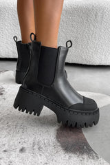 DOMINATE Chunky Chelsea Ankle Boots - Black PU - 5