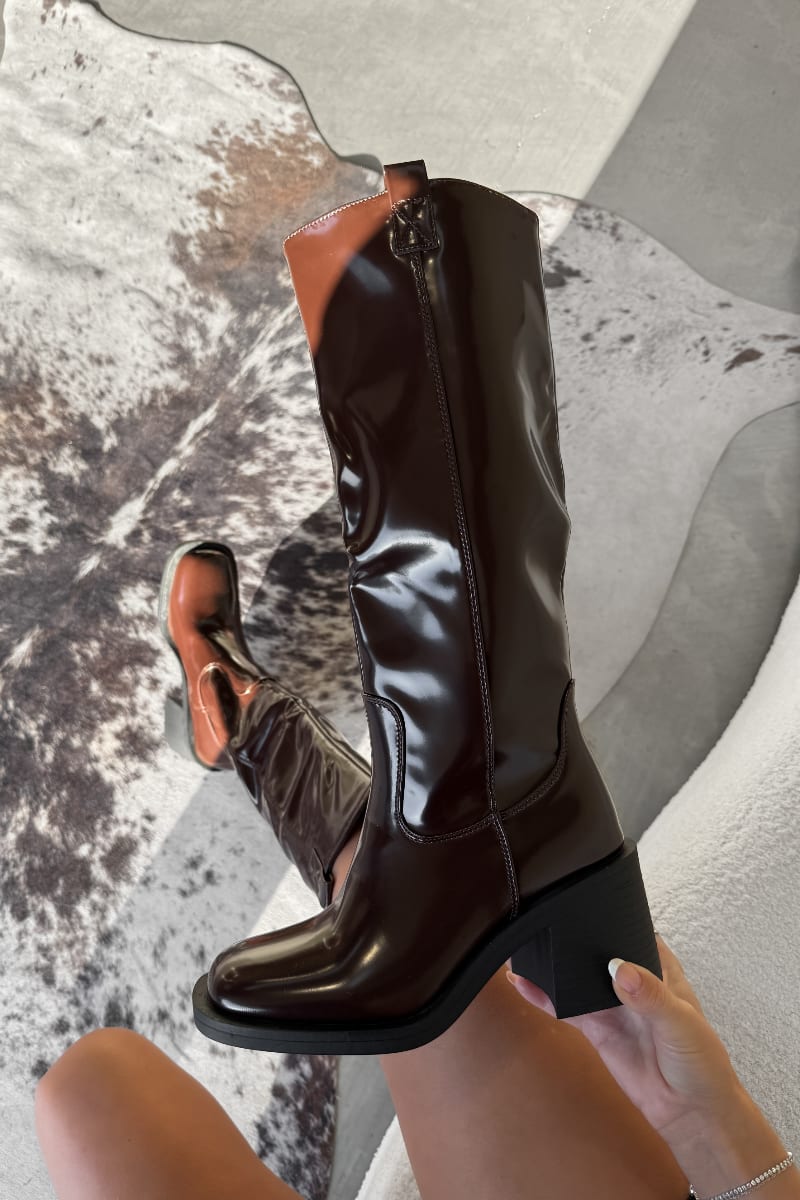 ELIZA Knee High Boots - Brown PU