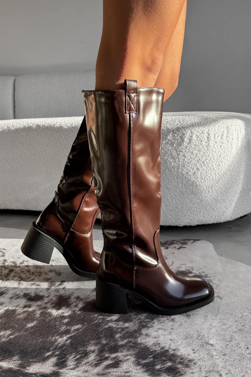 ELIZA Knee High Boots - Brown PU - 2