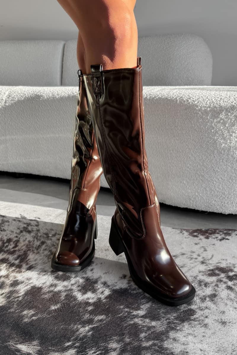 ELIZA Knee High Boots - Brown PU - 4