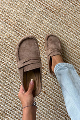 EMILY Suede Mule Loafers – Taupe - 1