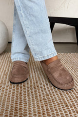 EMILY Suede Mule Loafers – Taupe - 2