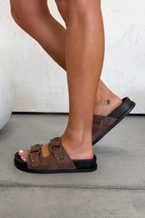 ESME Chunky Studded Buckle Sandals - Brown - 4