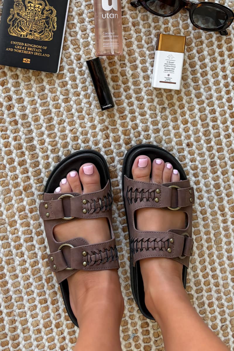 ESME Chunky Studded Buckle Sandals - Brown