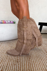 FERGIE Slouch Buckle Cowboy Western Boots - Taupe - 3