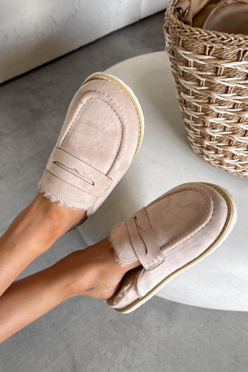 FERN Suede Mule Loafers – Beige - 1