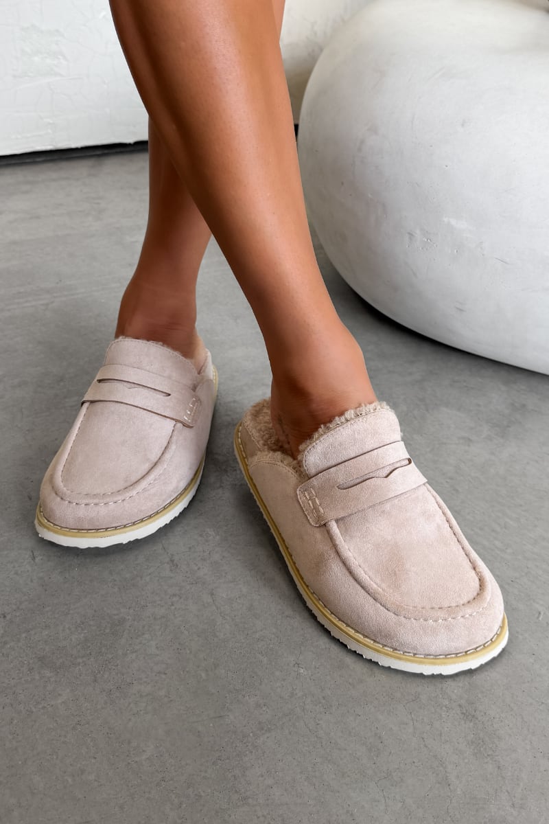 FERN Suede Mule Loafers – Beige - 4