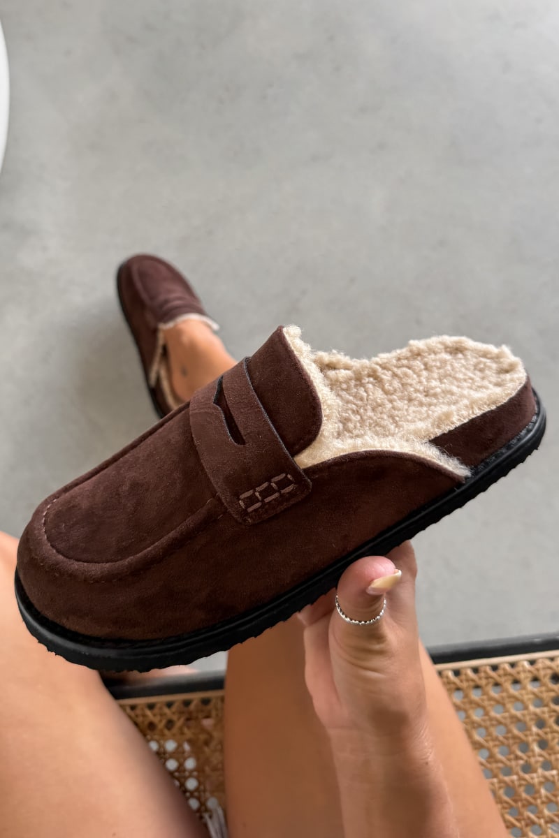 FERN Suede Mule Loafers – Brown - 1