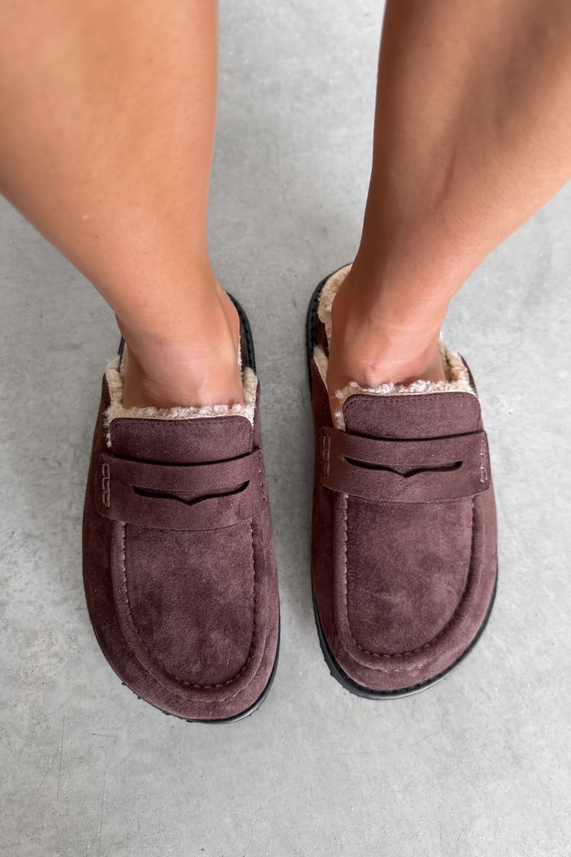 FERN Suede Mule Loafers – Brown - 3