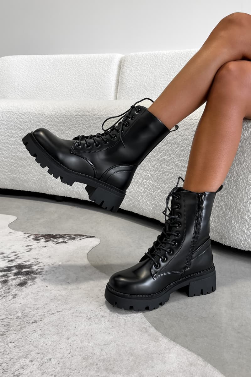 FORCE Chunky Platform Ankle Boots - Black PU - 2