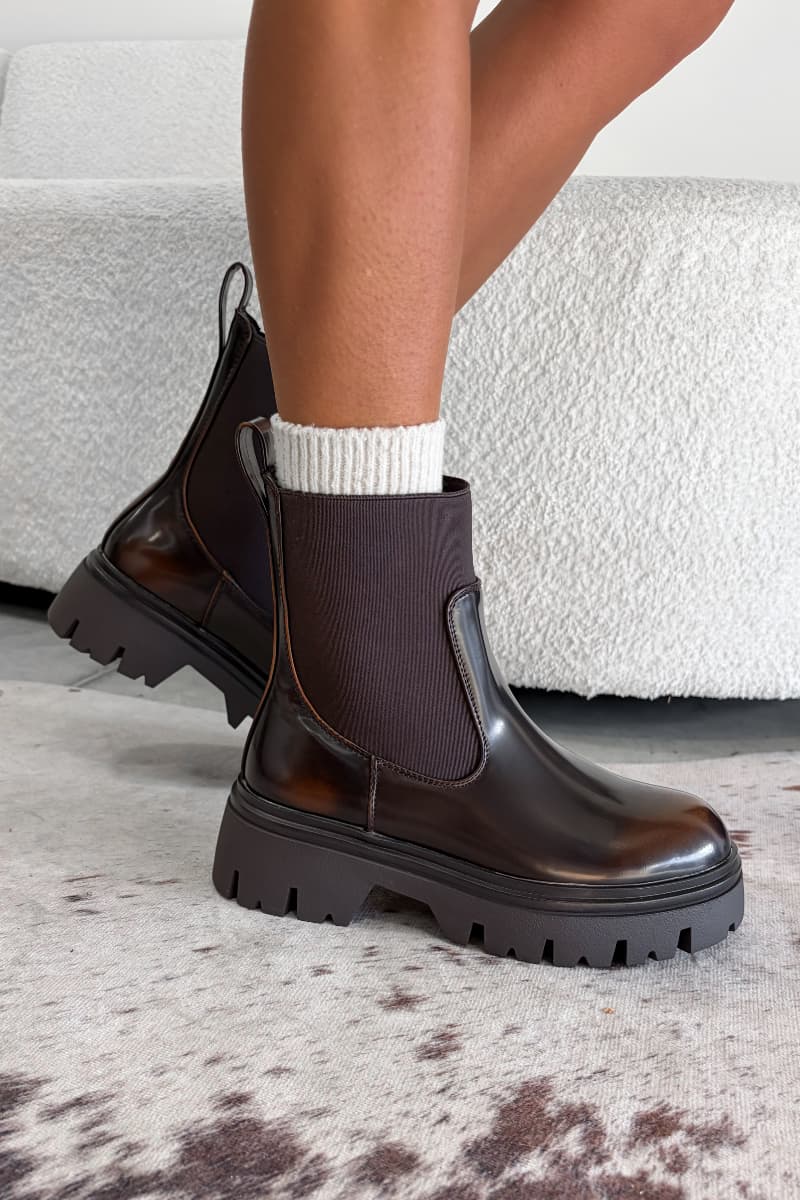 FRAN Chelsea Ankle Boots - Brown PU -1