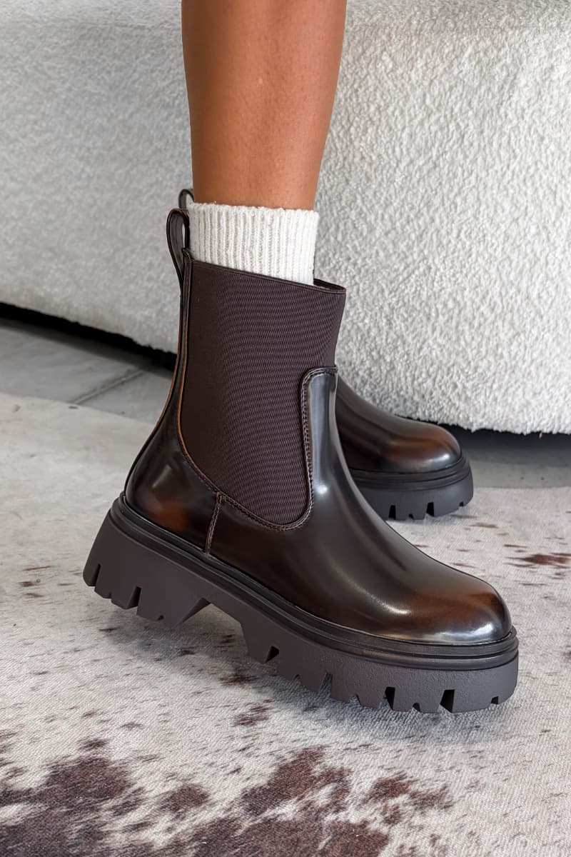 FRAN Chelsea Ankle Boots - Brown PU -2
