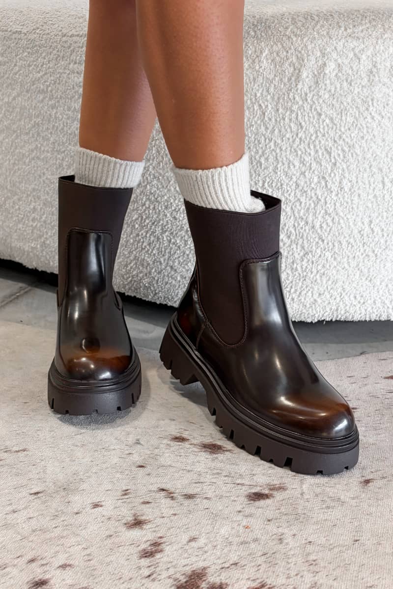 FRAN Chelsea Ankle Boots - Brown PU -5