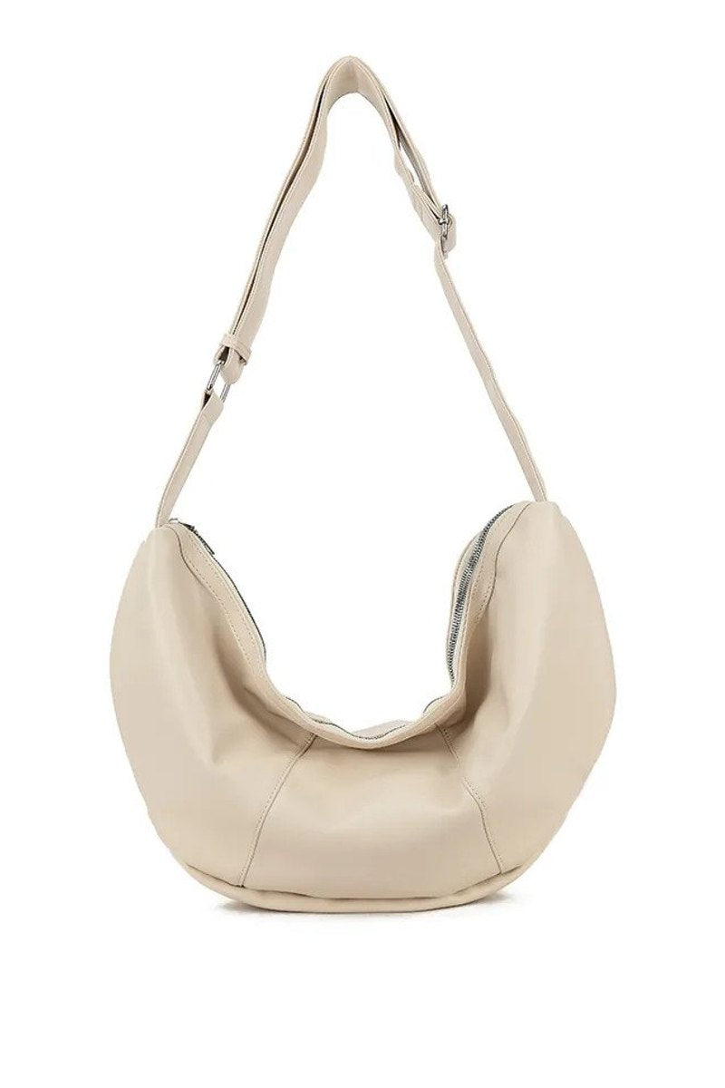 Faux Leather Curved Bag - Beige
