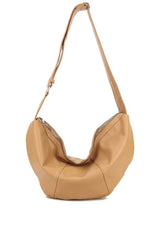 Faux Leather Curved Bag - Tan