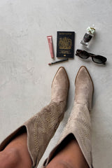 GABRIELLE Studded Cowboy Western Boots - Taupe - 6