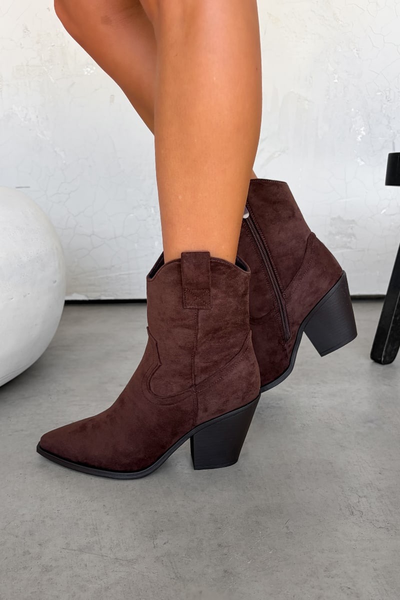 GEORGIA Ankle Western Cowboy Boots -  Brown