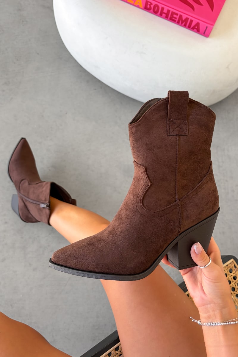 GEORGIA Ankle Western Cowboy Boots -  Brown - 3