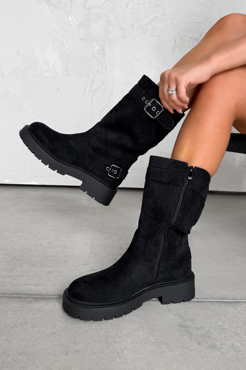 GIO Buckle Biker Boots - Black Suede - 2