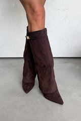 GWEN Flared Knee High Boots - Brown Suede