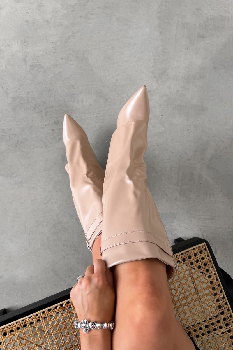 GWEN Flared Knee High Boots - Beige PU - 2