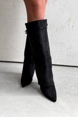 GWEN Flared Knee High Boots - Black Suede - 3