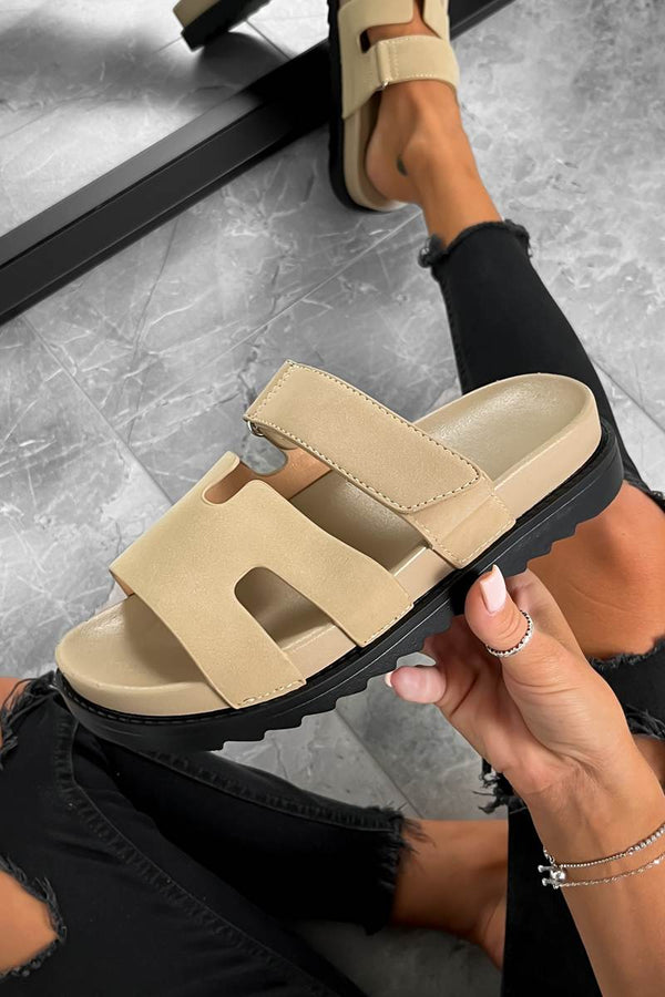 HARLOW Gladiator Velcro Strap Sandal - Beige