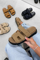 HARLOW Gladiator Velcro Strap Sandal - Taupe - 5