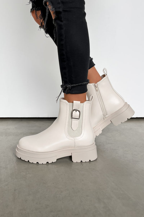 HARPER Chelsea Ankle Boots - Beige PU - 1