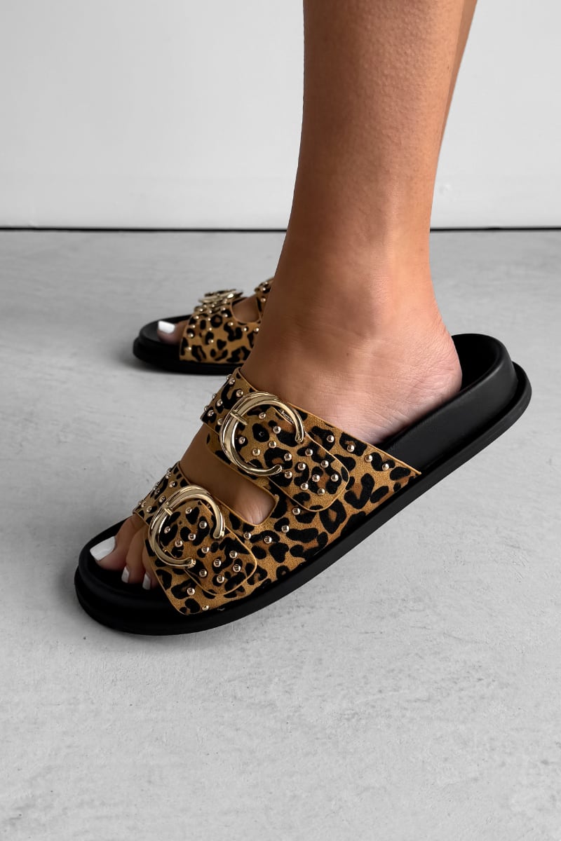 HARRIET Studded Buckle Sandals - Leopard -2