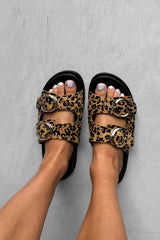 HARRIET Studded Buckle Sandals - Leopard -4