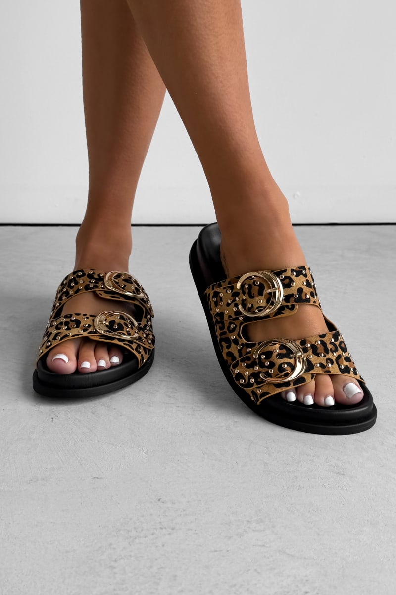 HARRIET Studded Buckle Sandals - Leopard -3