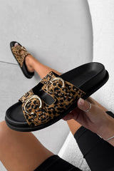 HARRIET Studded Buckle Sandals - Leopard -5