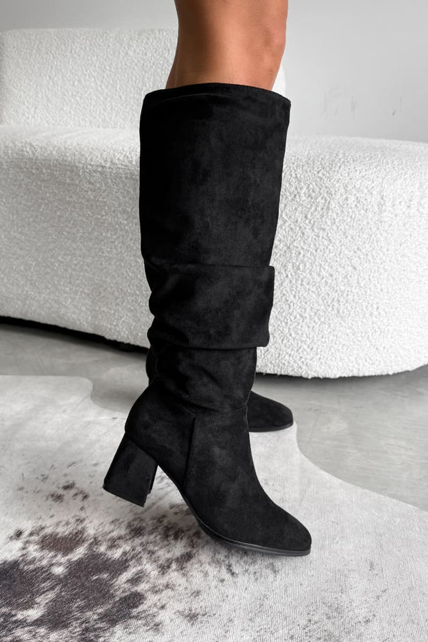 HAVANA Knee High Suede Slouch Boots - Black